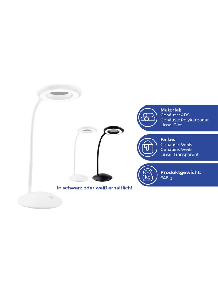 Maximex LED-Schreibtischleuchte 8-fach Lupe, Weiß in Weiß günstig kaufen onesize