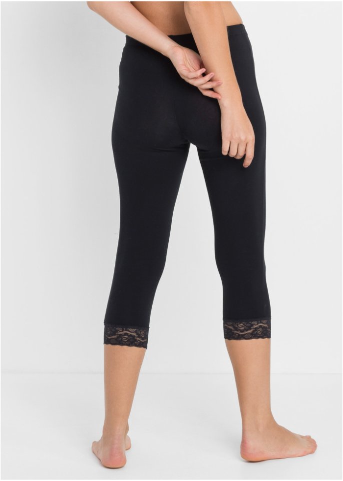 Capri Schlaf Leggings mit Spitze