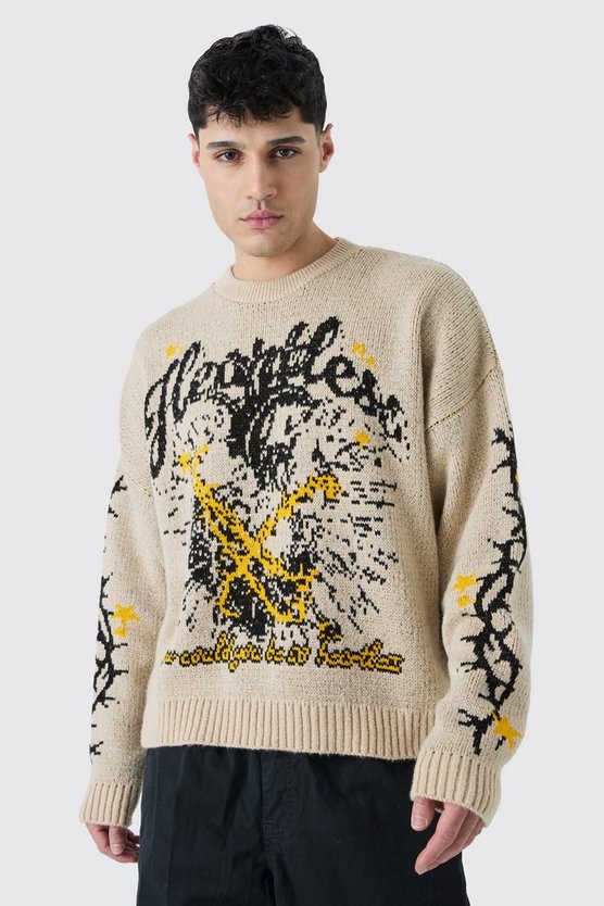 Kastiger Oversize Pullover mit Print