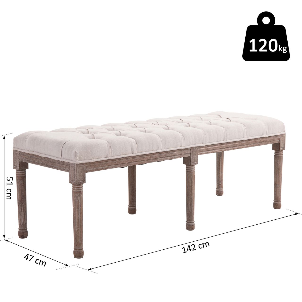 HOMCOM Polsterbank Sitzbank Lounge Sitzhocker Vintage Retro mit Knöpfen Leinen   Holz beige 142 x 47 x 51 cm