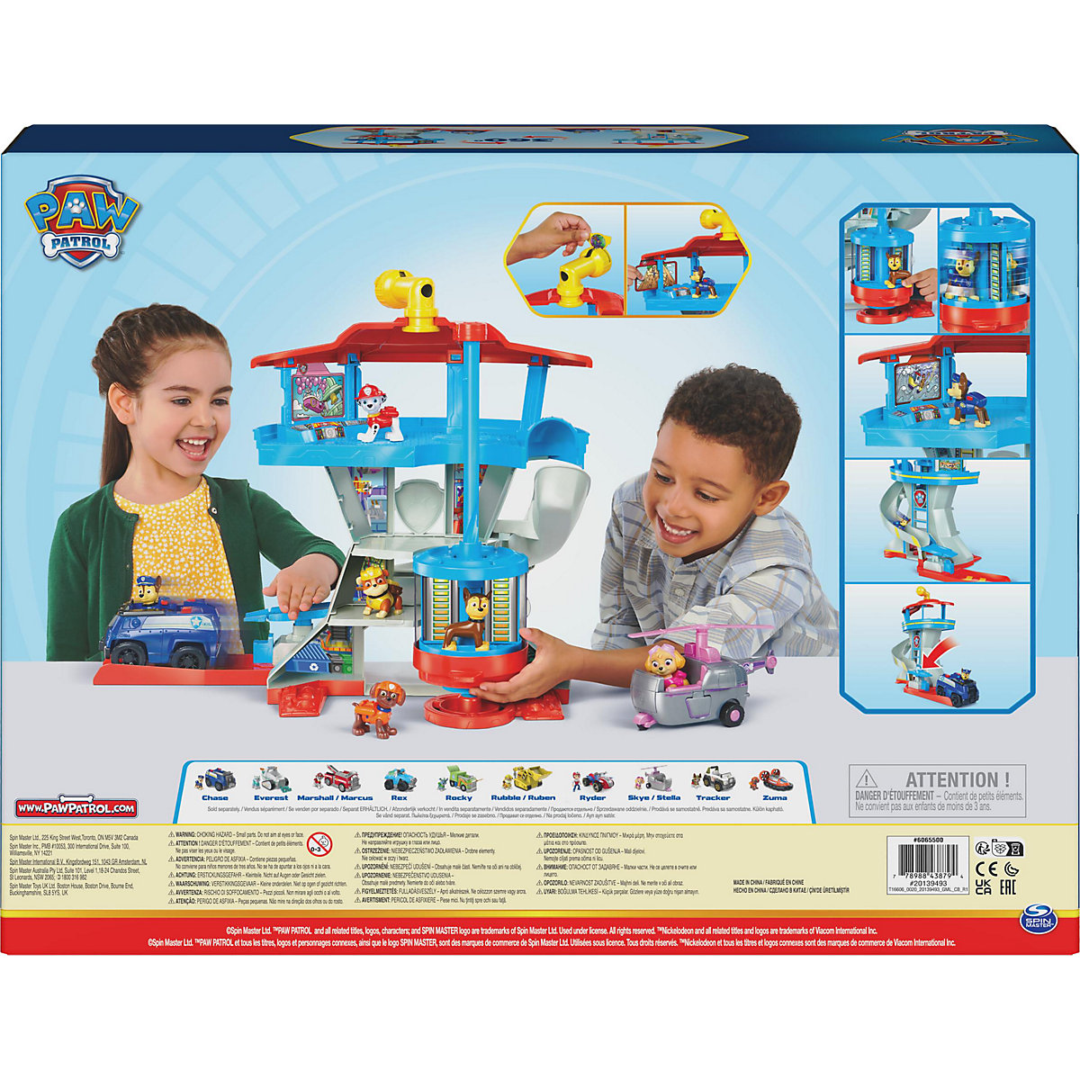 PAW Patrol. 10. Jubiläum, Lookout Tower, Hauptquartier Spielset mit 1 Chase Basis Fahrzeug, 2 Chase Figuren und Zubehör, geeignet für Kinder ab 3 Jahren