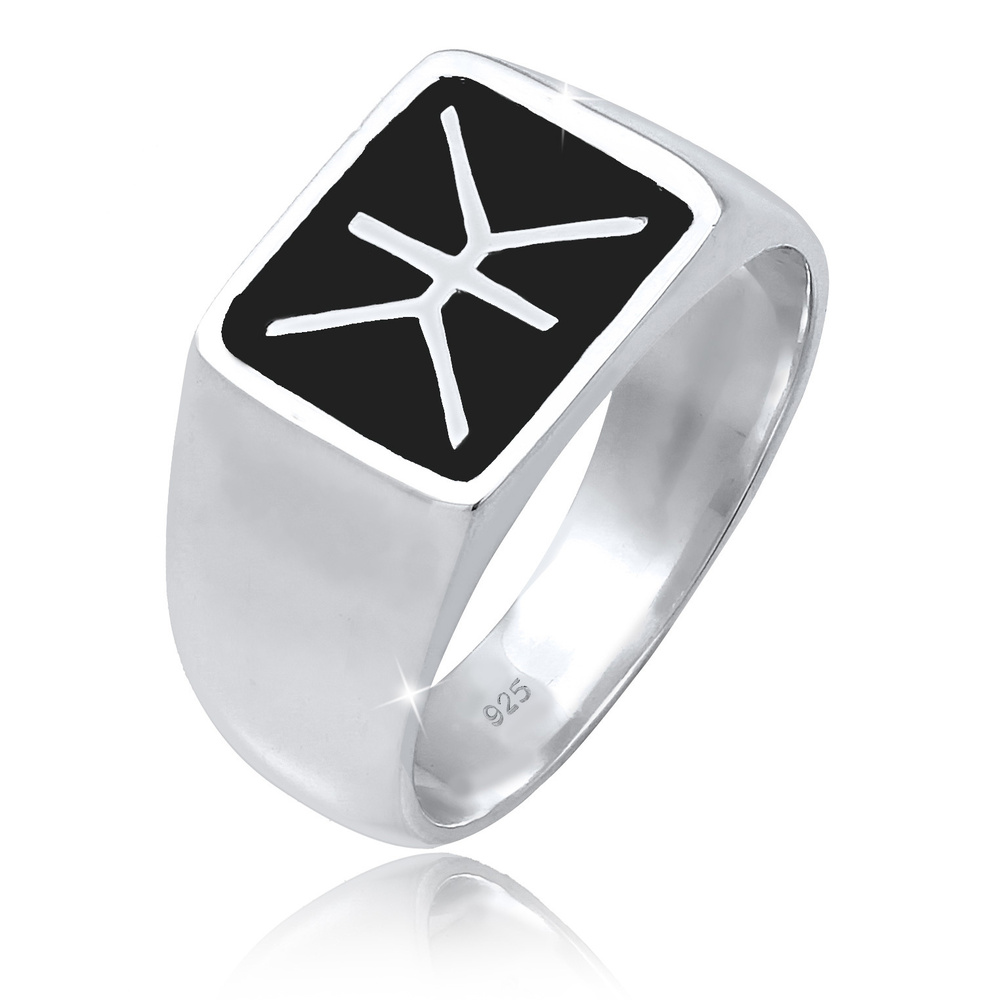 KUZZOI KUZZOI Bague Bague chevalière homme logo tendance avec émail en argent sterling 9 Bague