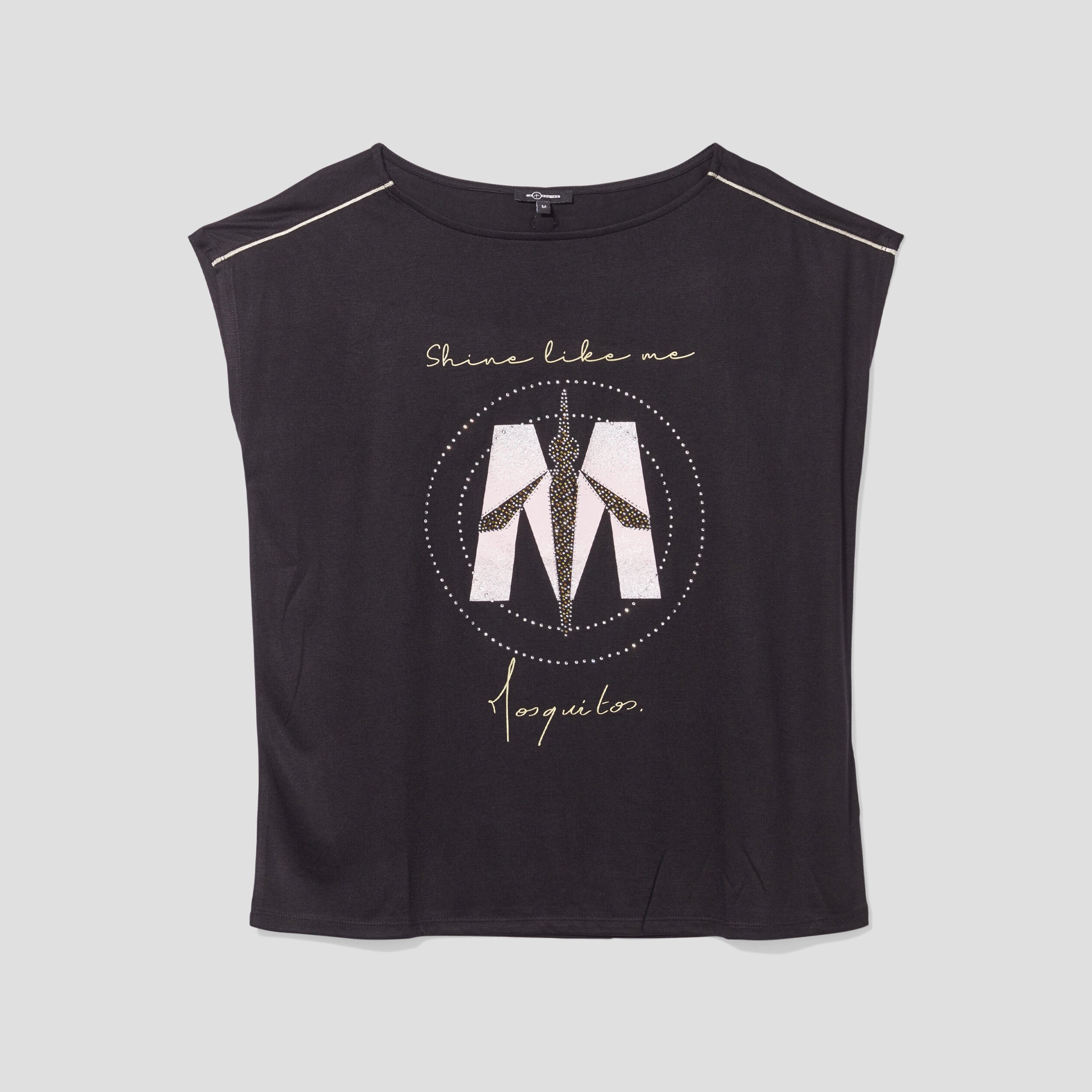 T-shirt col rond à strass Mosquitos noir femme | La Halle