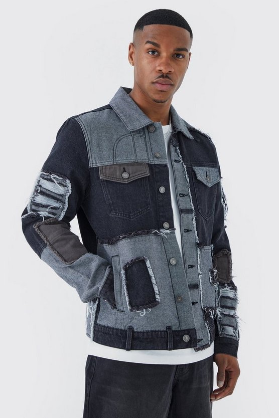 Wiederaufbereitete Patchwork-Jeansjacke