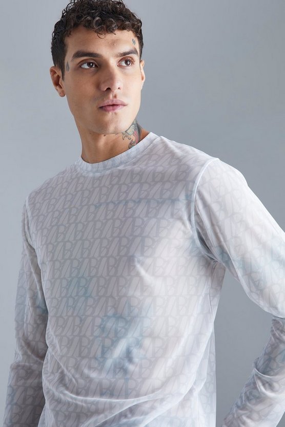 Langärmliges Slim-Fit Mesh T-Shirt