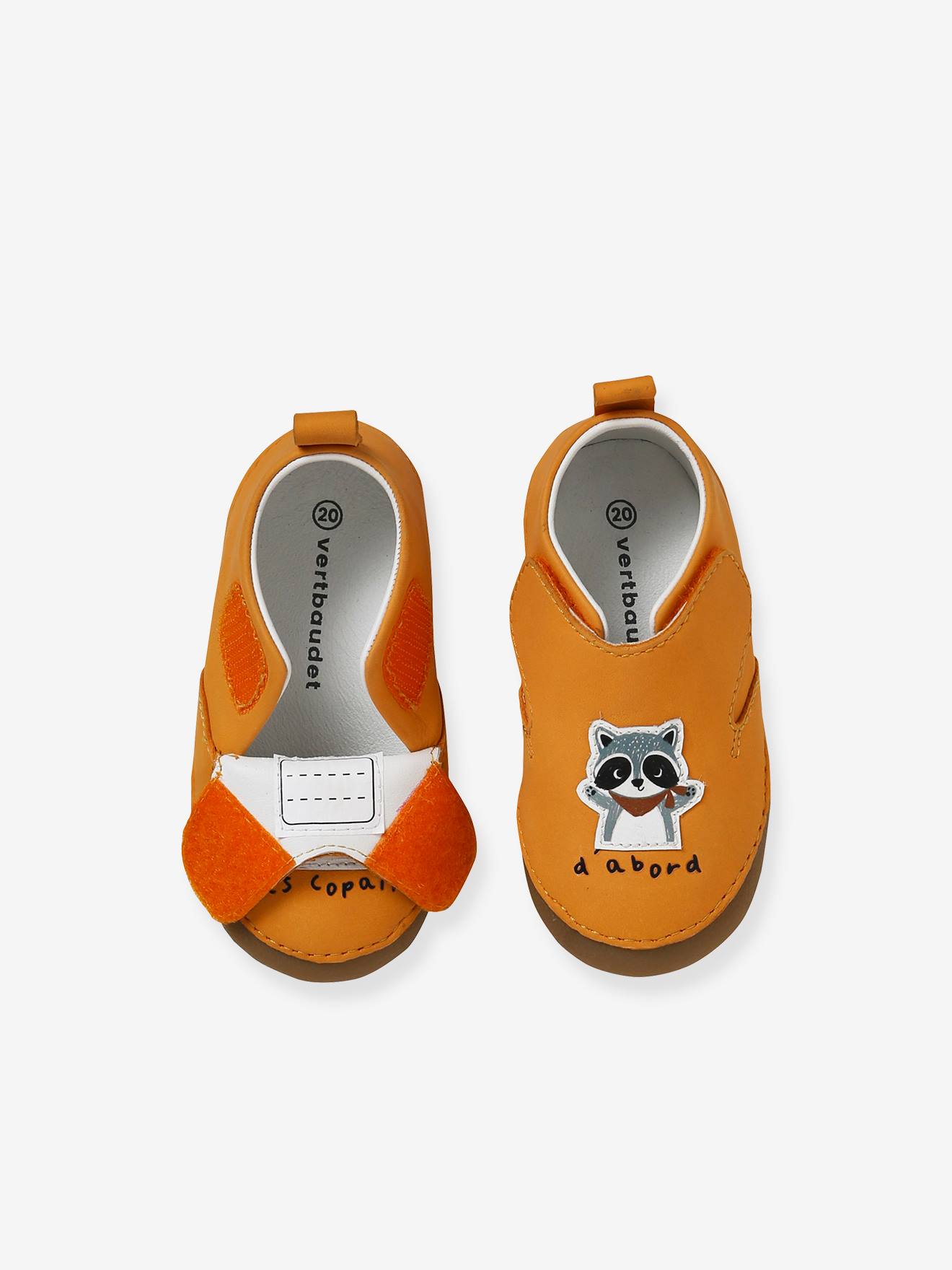 Chaussons scratché bébé en cuir souple jaune