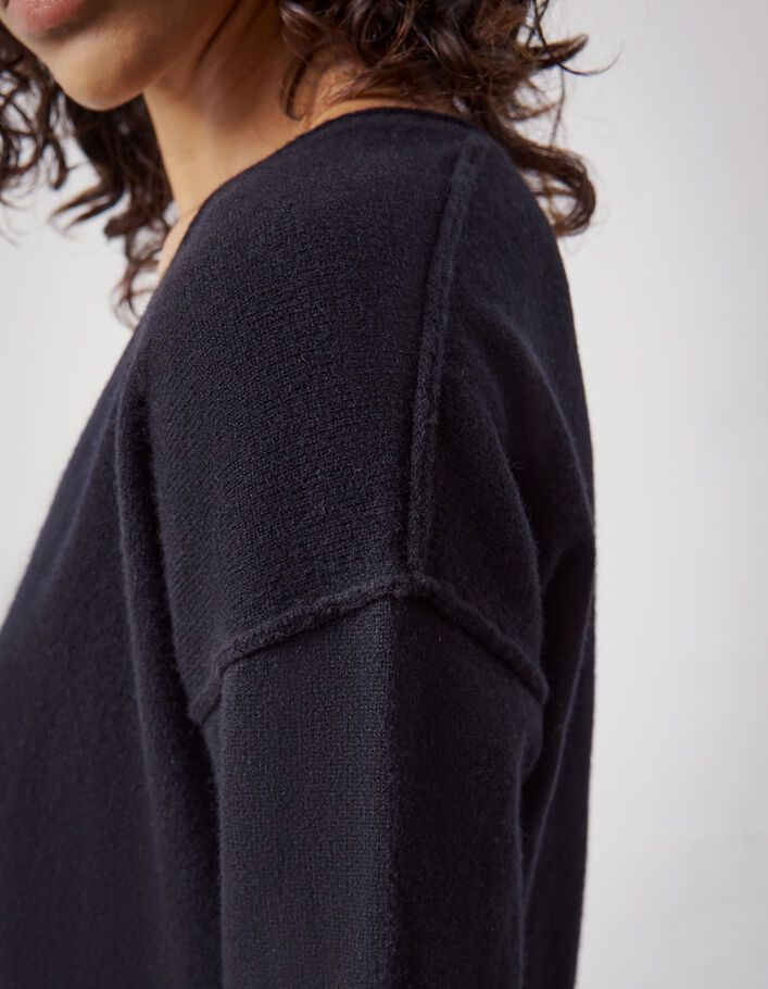 Pull noir en cachemire pointelles motifs chevrons femme