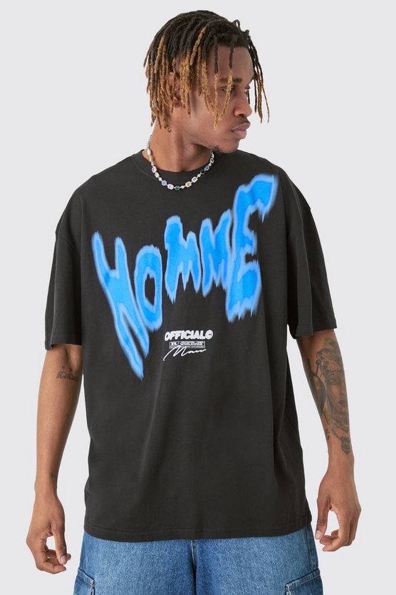 Tall schwarzes T-Shirt mit Homme-Print