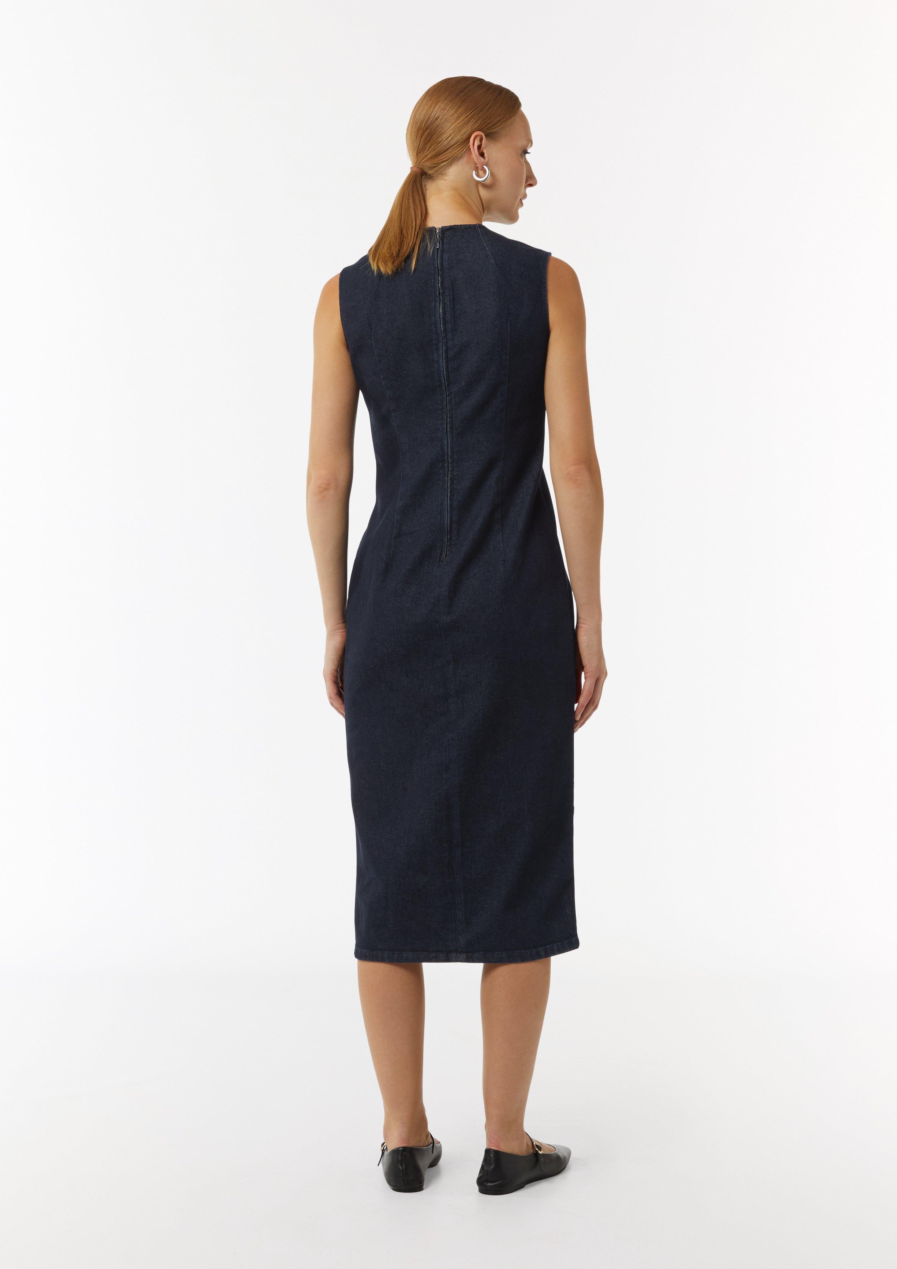 Elastisches Denim-Kleid mit Schlitz - navy