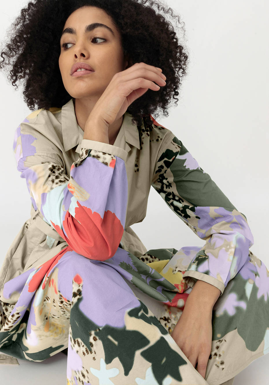 WUNDERKIND X HESSNATUR Hemdblusenkleid in Maxi-Länge mit Print aus reiner Bio-Baumwolle