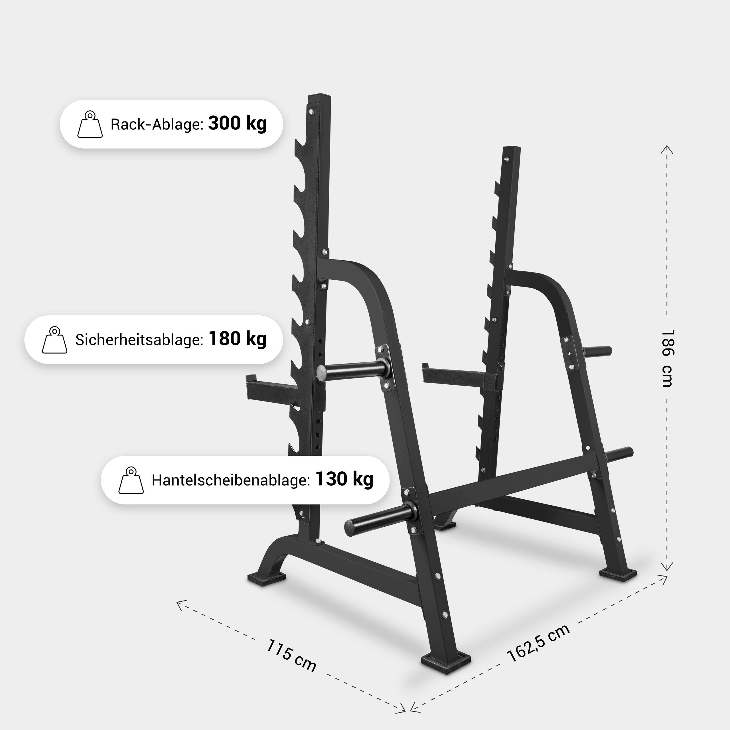 GORILLA SPORTS Squat Rack mit Hantelscheibenständer, Stahl - Kniebeugenständer, Hantelständer, (1-tlg)
