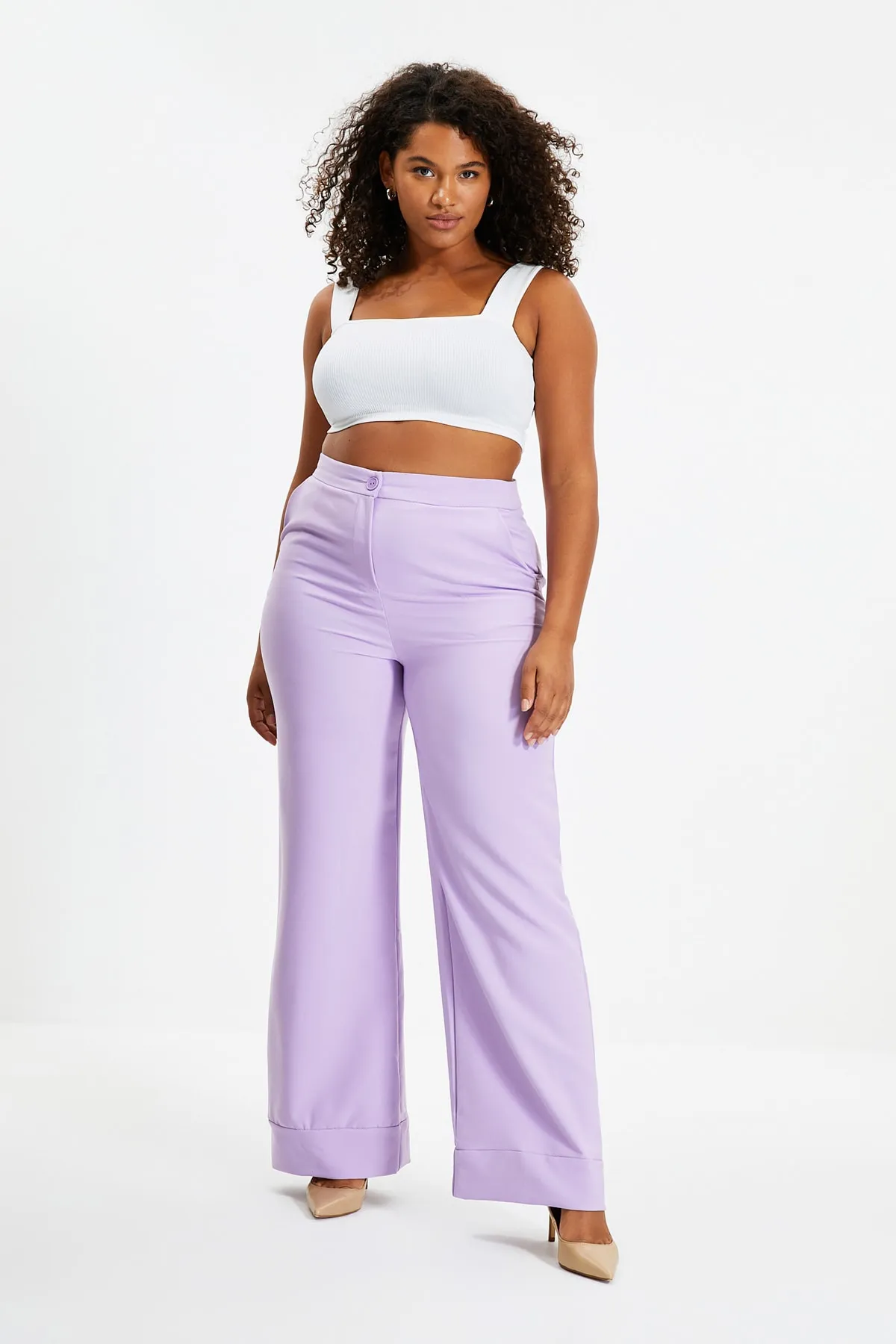 Trendyol Collection  Fliederfarbene Hose mit weitem Bein/Webhose mit weitem Bein TWOSS19ST0179