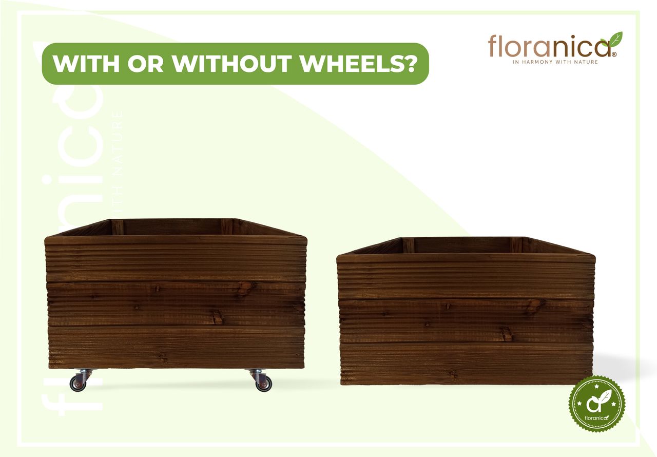 Pemicont Floranica Blumentopf aus Holz Kasten 4 Rollen 50cm x 535cm x 285cm Braun Imprägniertes Lärchenholz Schutzhülle für Kräuter Blumen Haus- und Gartendekoration Innen- und Außenbereich