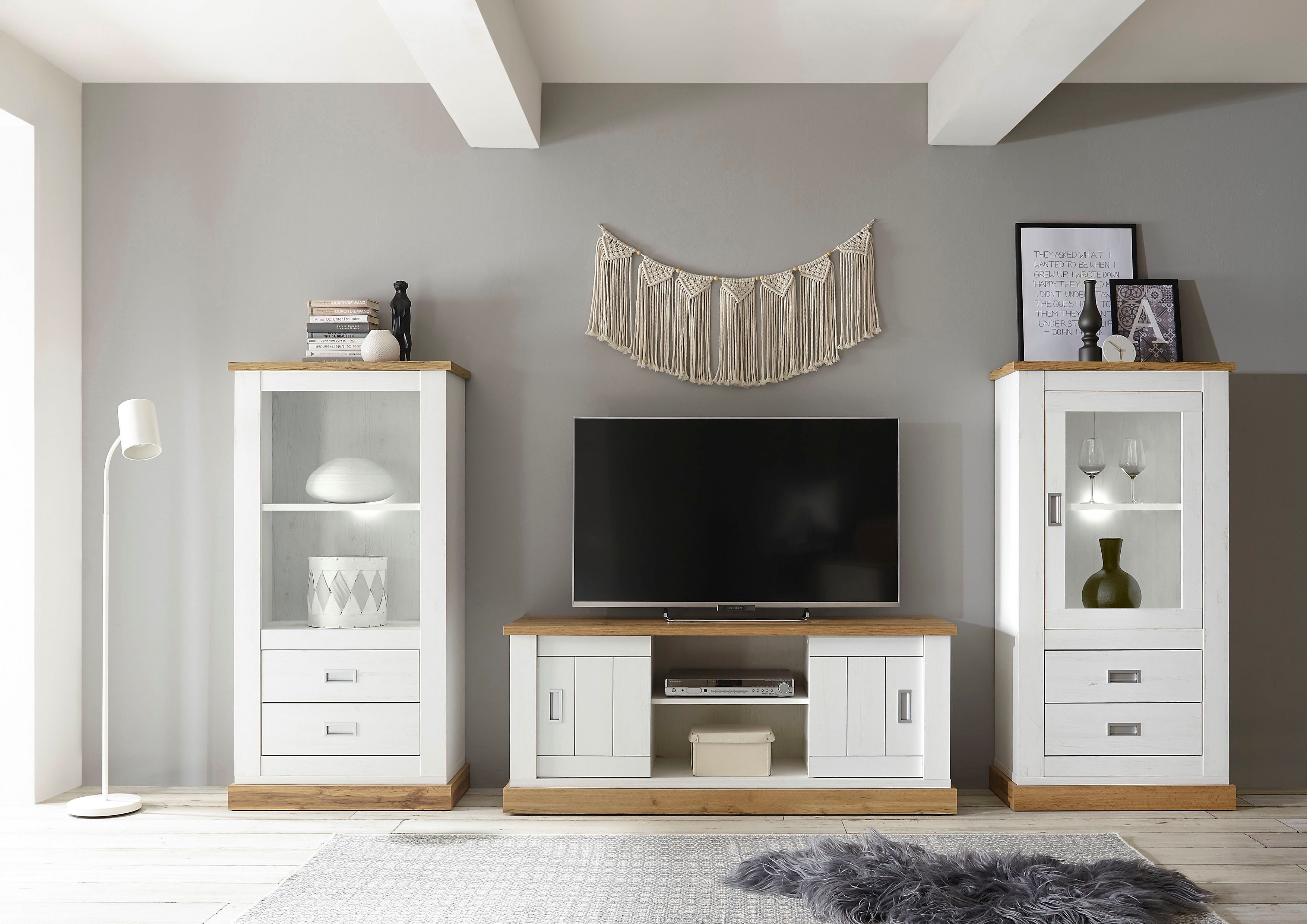 Home affaire Wohnwand Orlando, (3-St., 1 Standregal. 1 Lowboard, 1 Vitrine)