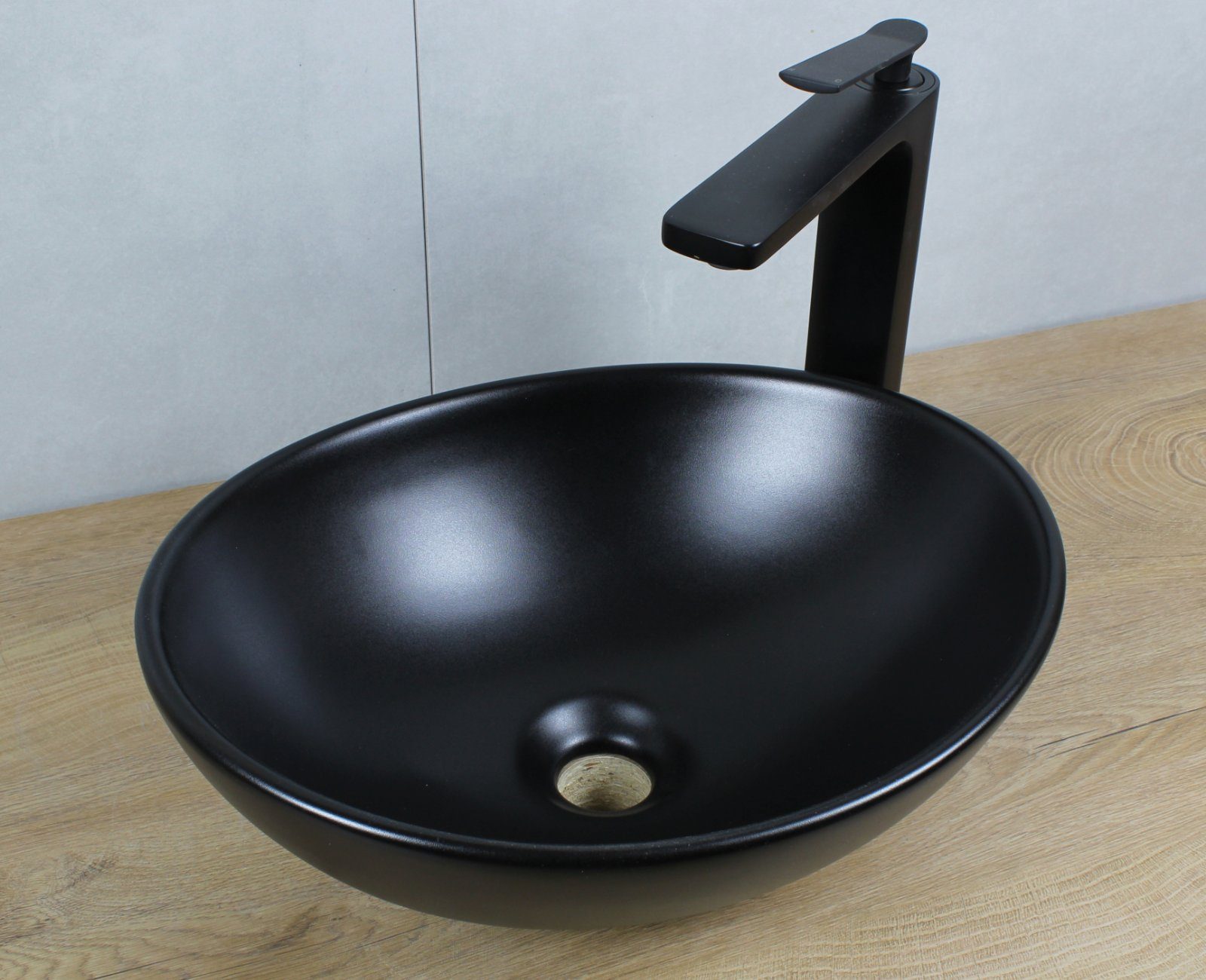 HAGO Aufsatzwaschbecken Keramik Waschbecken oval 410x335x145 mm schwarz matt ohne Überlauf