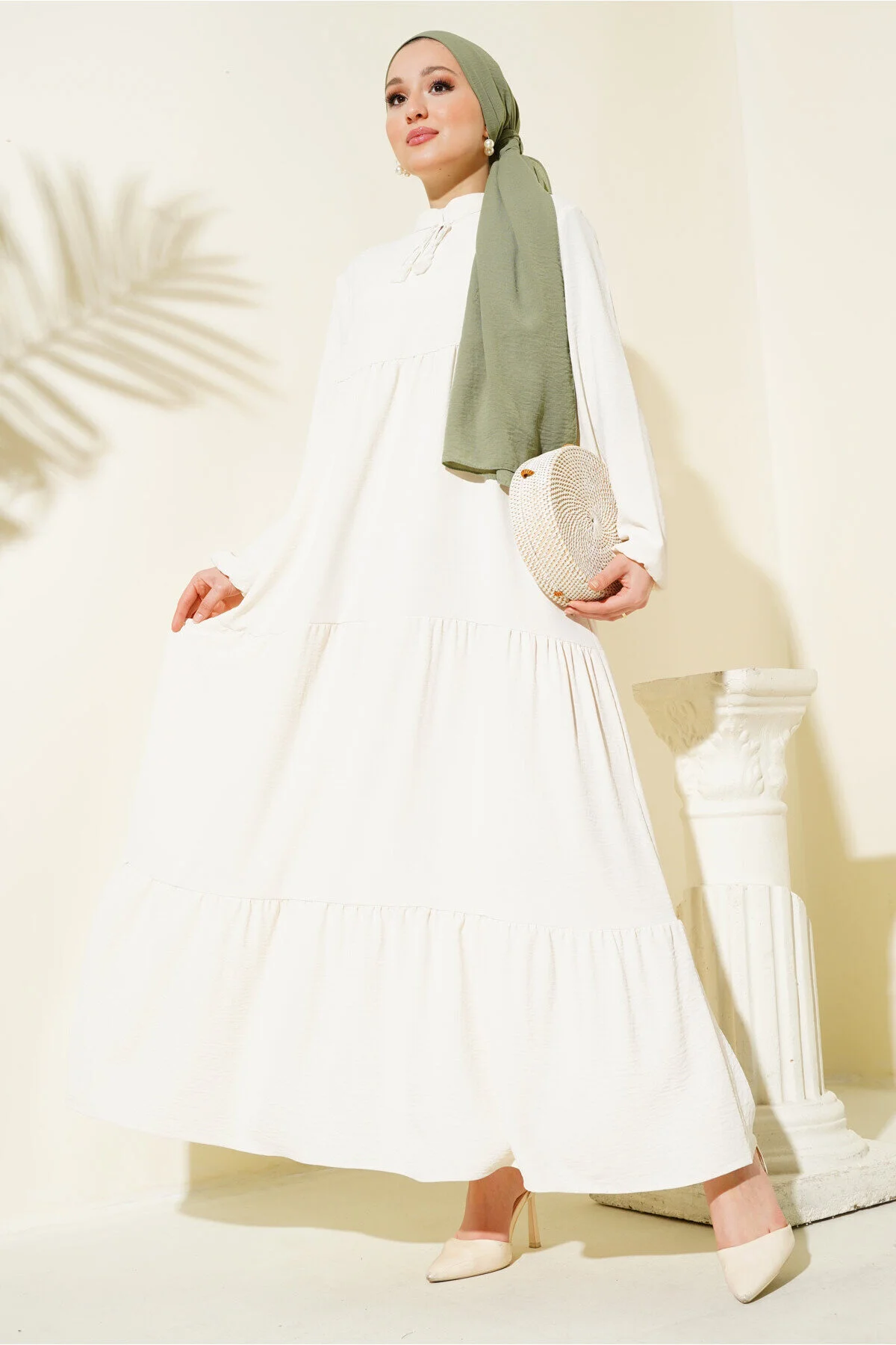 Bigdart  1627 Hijab-Kleid mit Kragen und Schnürung – Creme