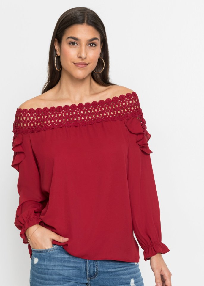 Carmenbluse mit Spitze