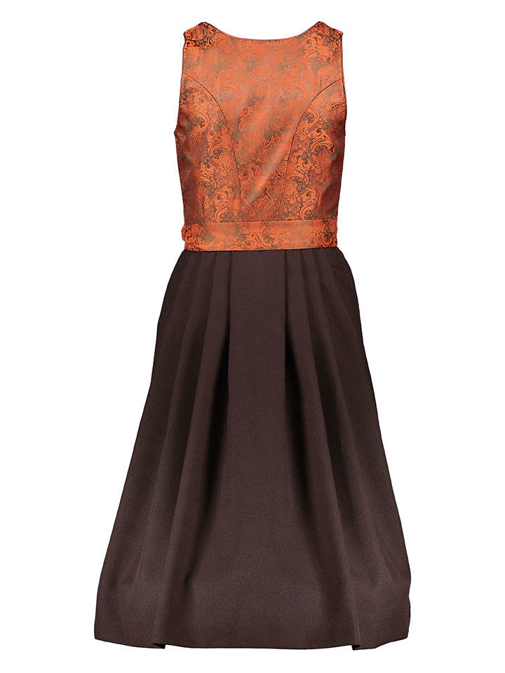 Turi Landhaus Dirndl in Braun/ Orange günstig kaufen