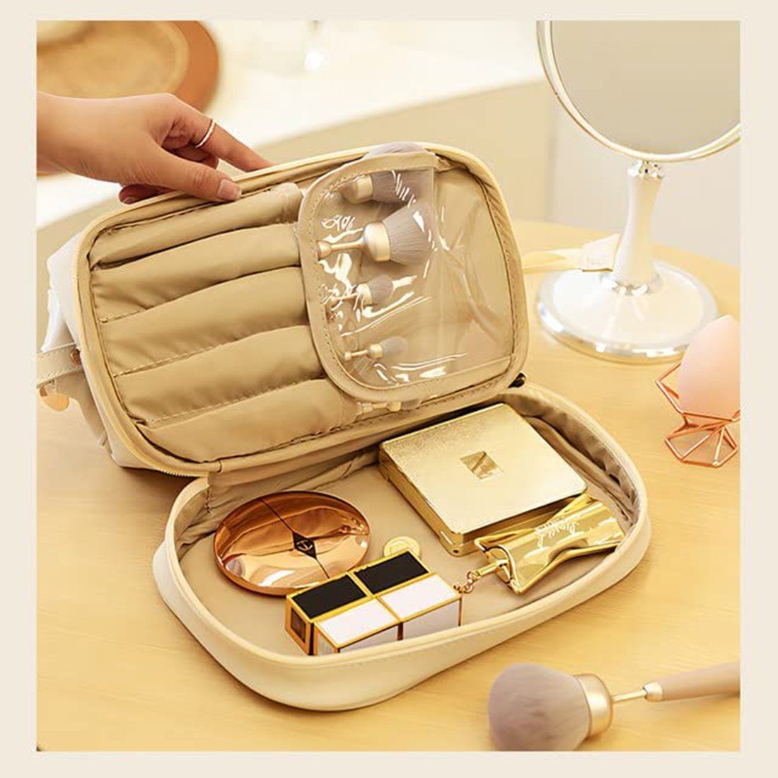 Haiaveng Kosmetiktasche Aufbewahrungstasche,Kosmetiktasche Damen, Multifunktionale Schminktasche mit Doppeltem Design