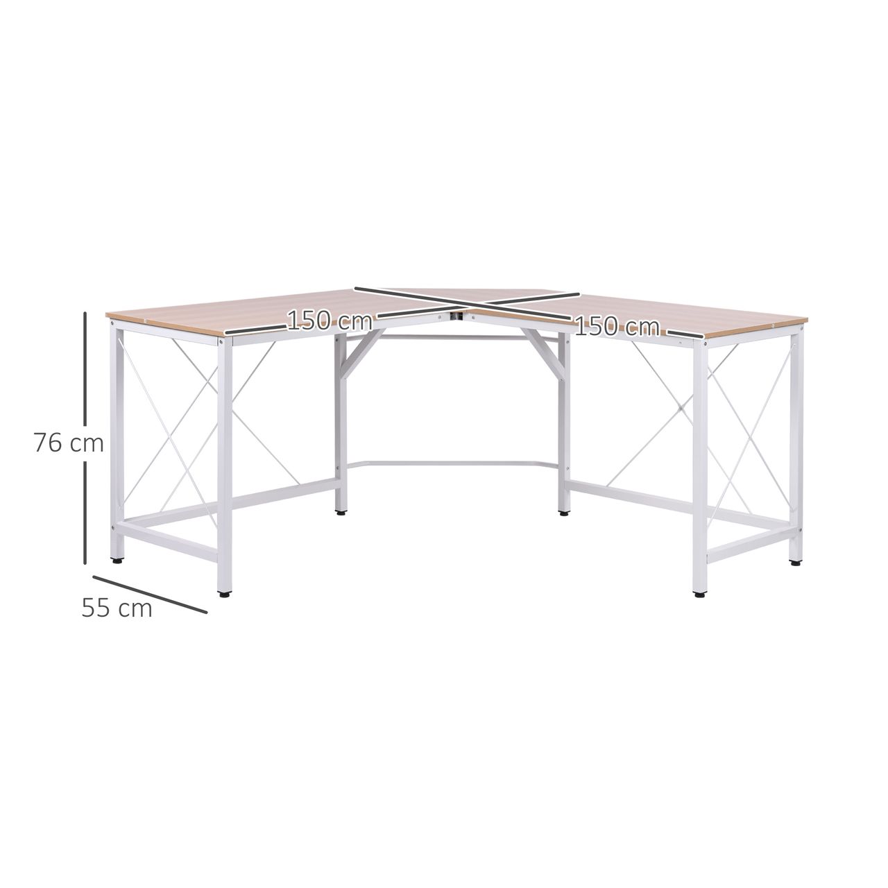 HOMCOM Computertisch L-Form Eckschreibtisch Winkelschreibtisch MDF Natur 150 x 150 x 76 cm