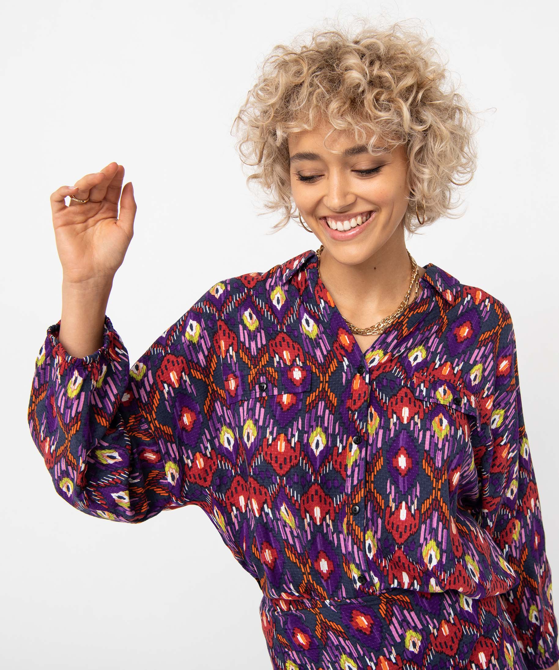 Chemise femme imprimée avec finitions élastiquées imprime | GEMO