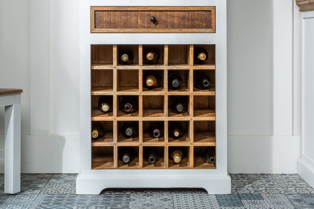 riess-ambiente Weinregal LONG ISLAND 196cm weiß / natur, 1-tlg., Massivholz · Flaschenregal · Landhaus · Küche · Mangoholz