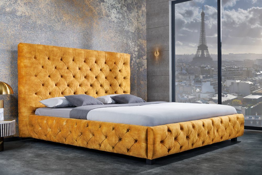 riess-ambiente Polsterbett PARIS 160x200cm senfgelb (Einzelartikel, 1-tlg), Schlafzimmer · Samt · Holz · Queensize · Chesterfield Design