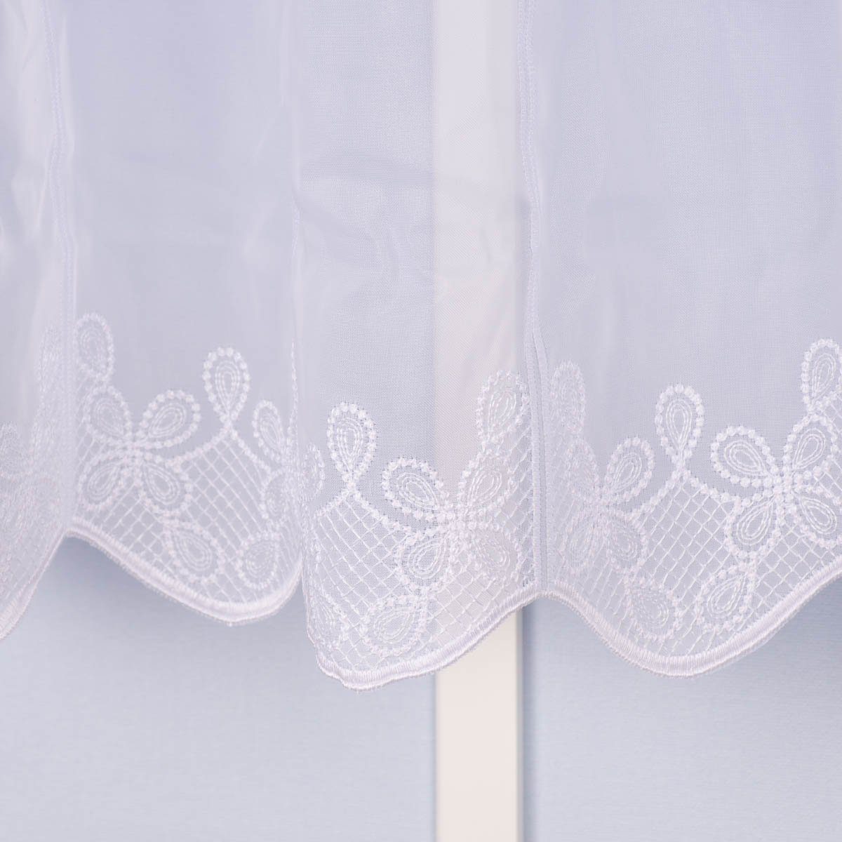 Meterware Scheibengardine Meterware Voile Stickerei Ornamente nähfrei weiß 60cm, SCHÖNER LEBEN., leicht perforiert, Polyester, bestickt