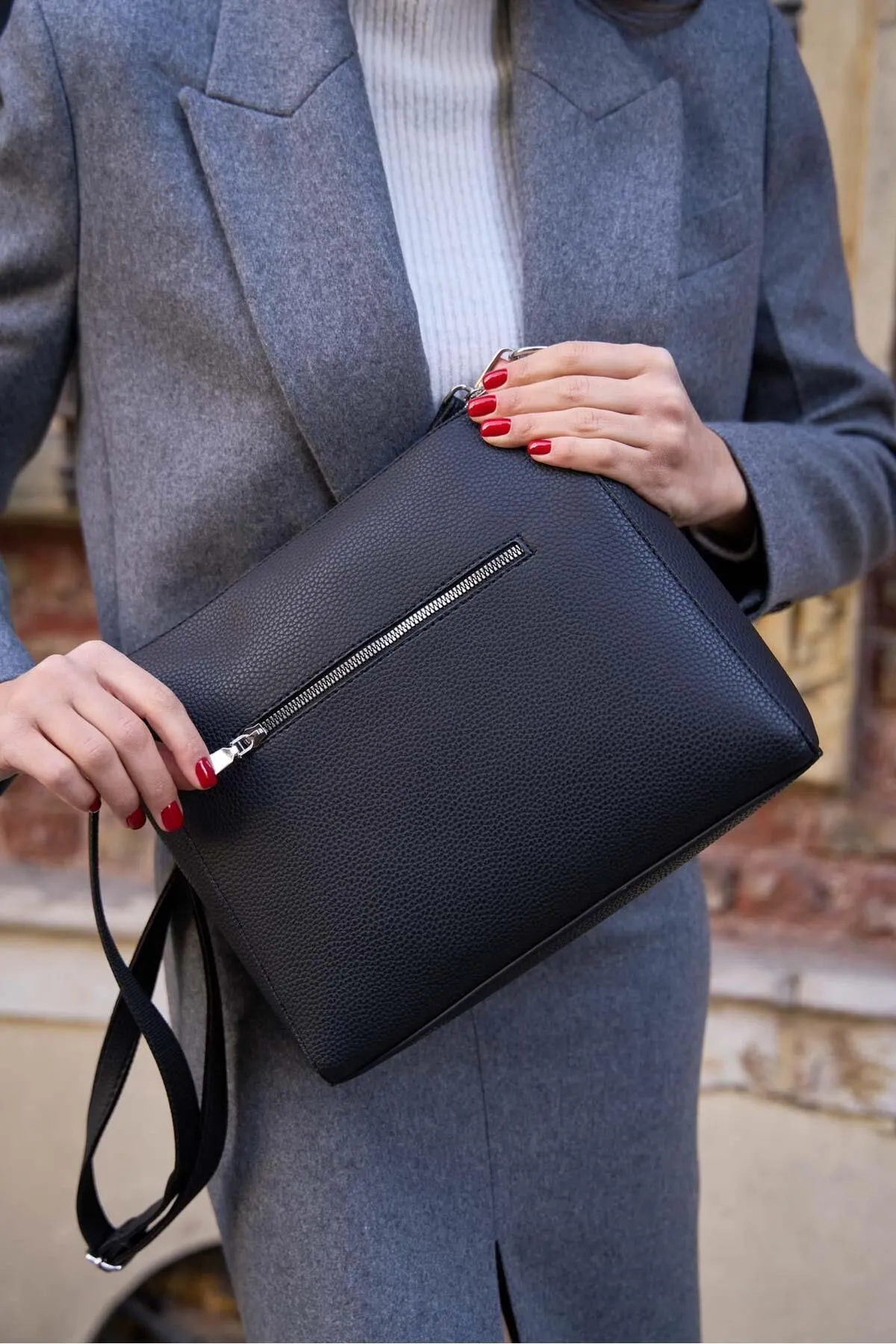 Madamra  Schwarze verstellbare Umhängetasche für Damen