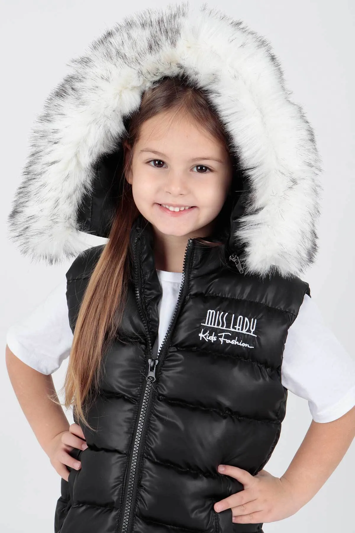 AHENGİM  Trend-Fell-Pufferweste für Mädchen mit Kapuze Ak215657