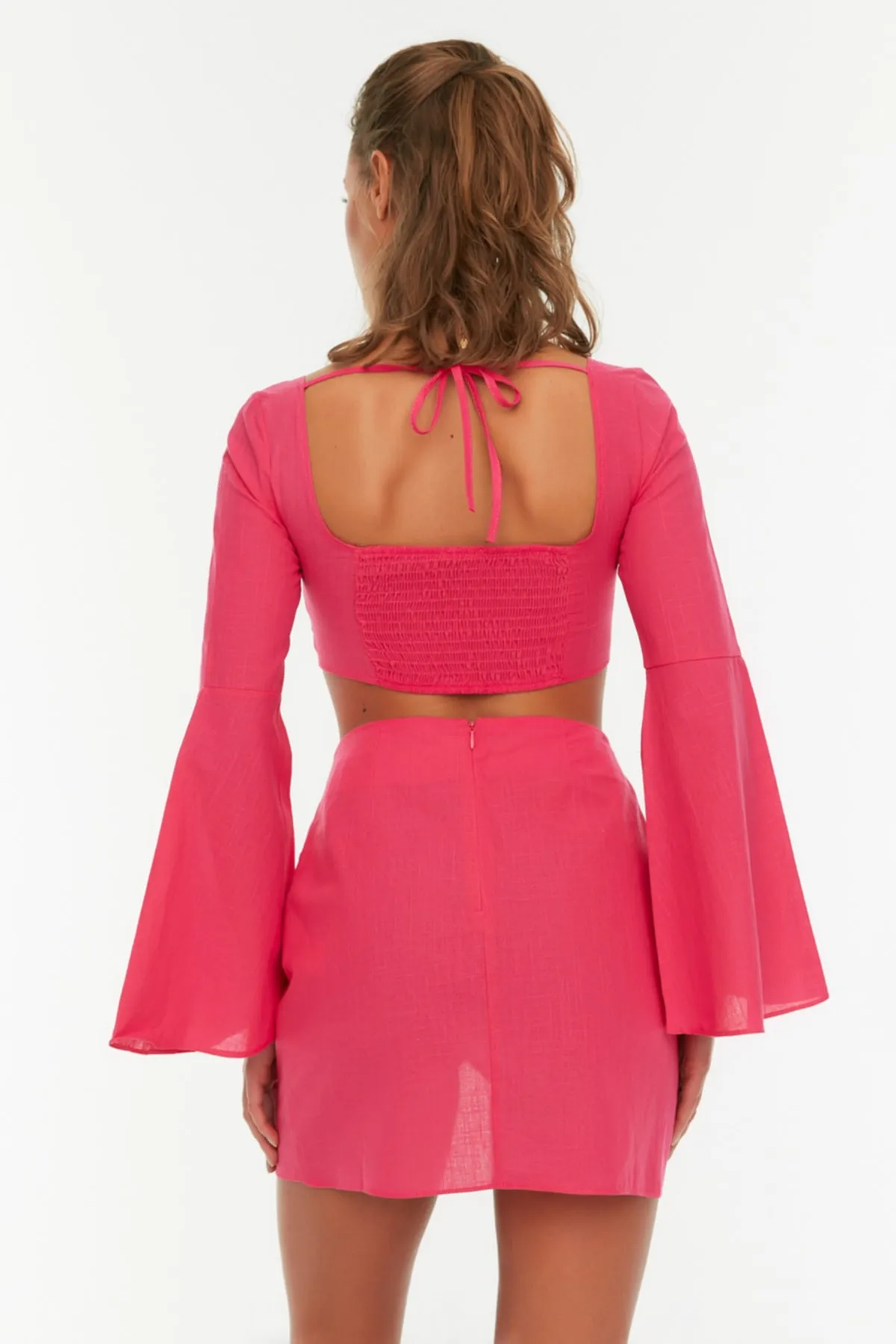 Trendyol Collection  Fuchsia Langärmlige Strandbluse - Strandrock-Set TBESS22AU0047