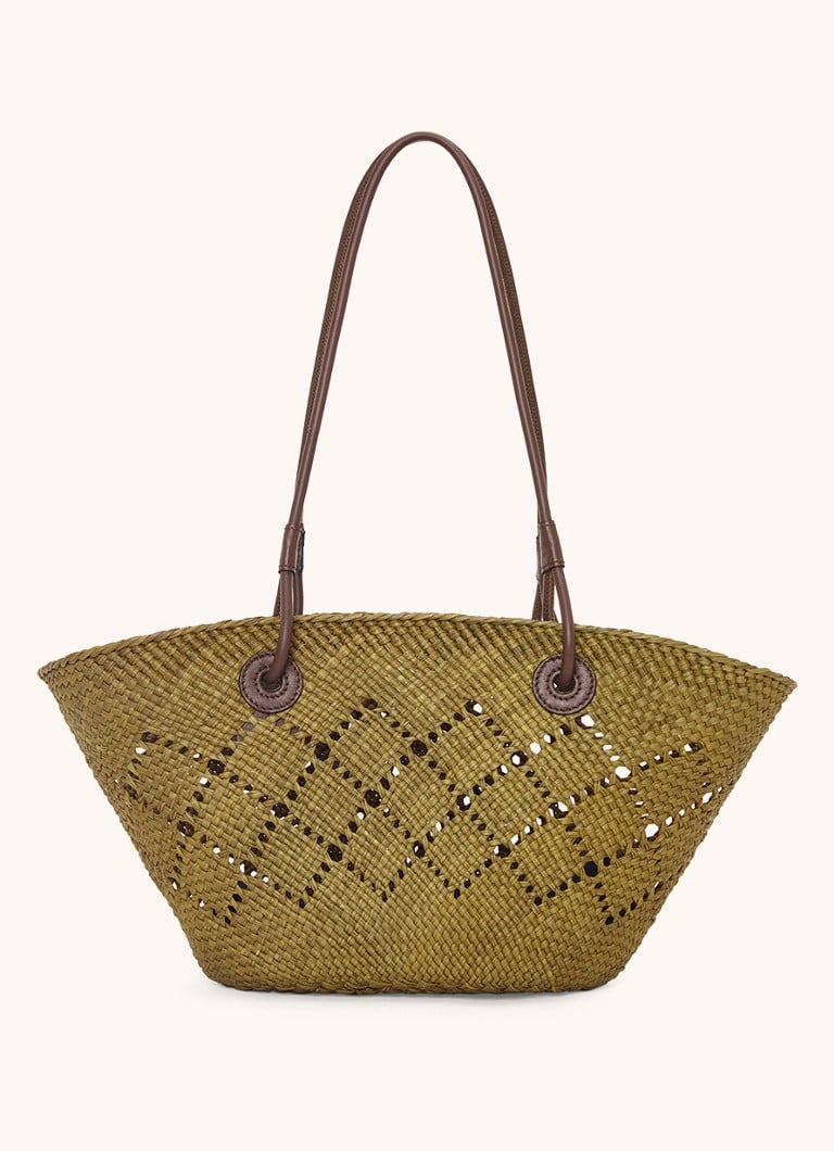 LOEWE Anagram Basket Mala torba za kupovinu od rafije s detaljima od teleće kože