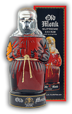 Old Monk Supreme XXX Rum Very Old Mönchs Flasche Old Monk Supreme XXX Rum Very Old Mönchs Flasche Der alte Old Monk Rum in ausgefallener 