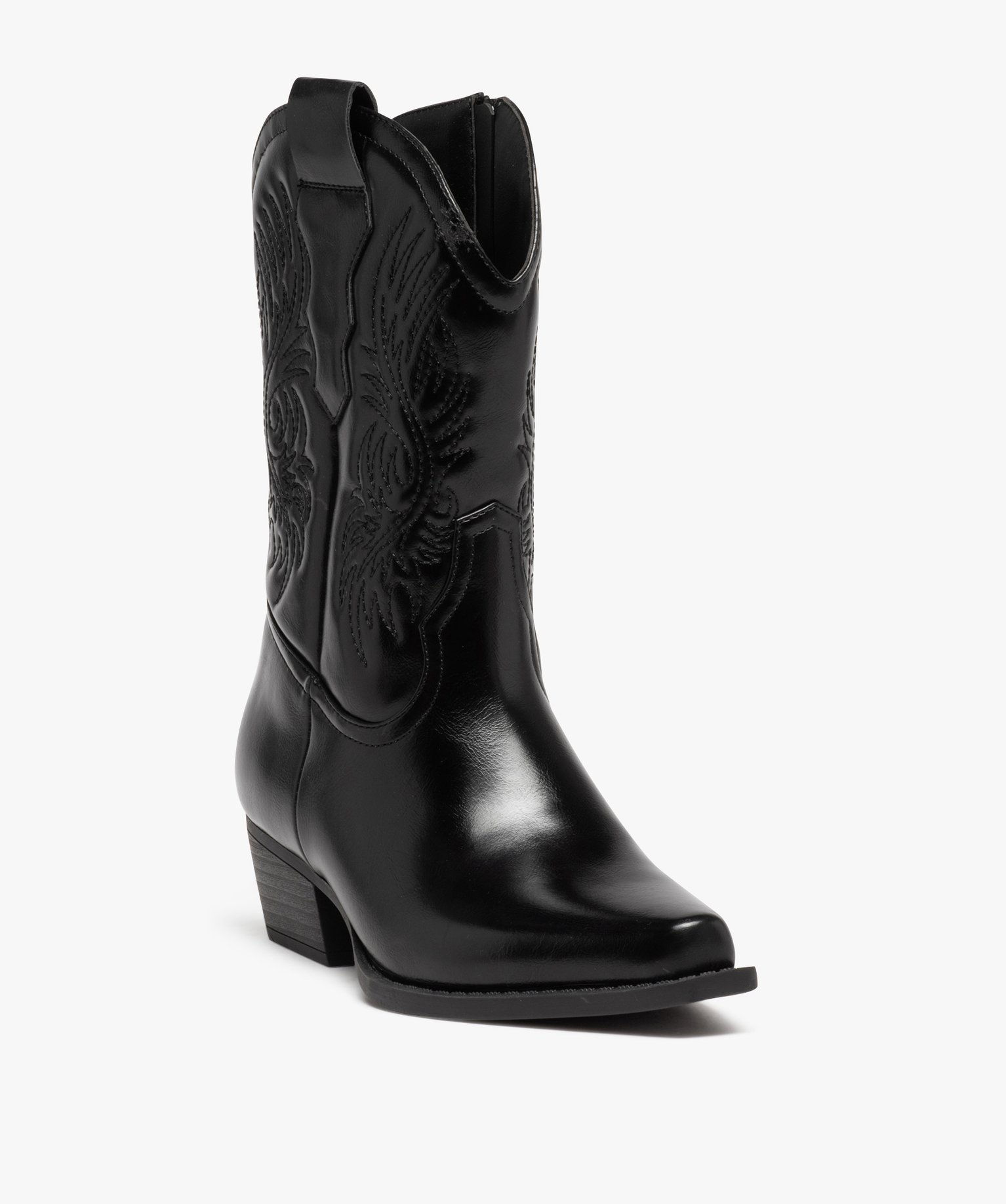 Bottes santiags à bout carré et broderies femme noir | GEMO