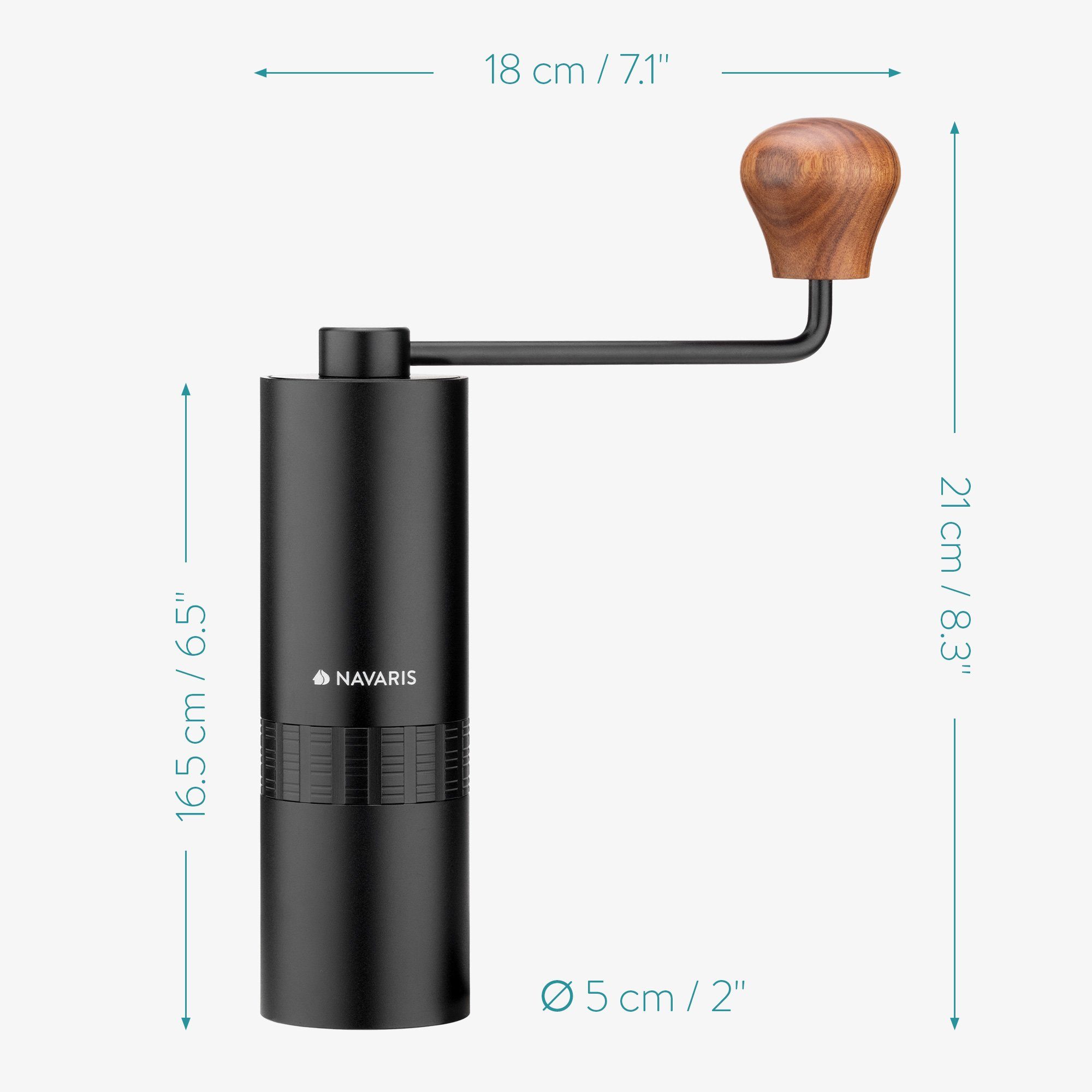Navaris Kaffeemühle Manuelle Kaffeemühle mit Edelstahlmahlwerk, 12 Mahlgrade