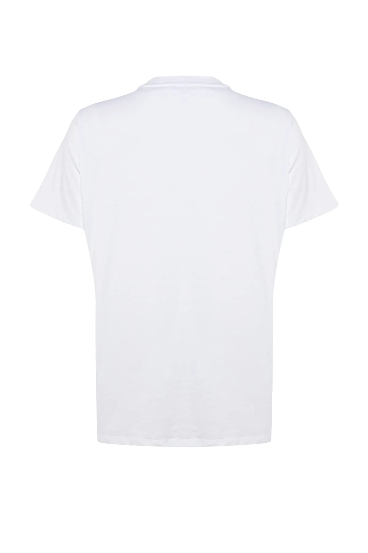 Trendyol Curve  Weißes, marineblaues Boyfriend-Strick-T-Shirt mit geripptem Kragen TBBSS23BF00019