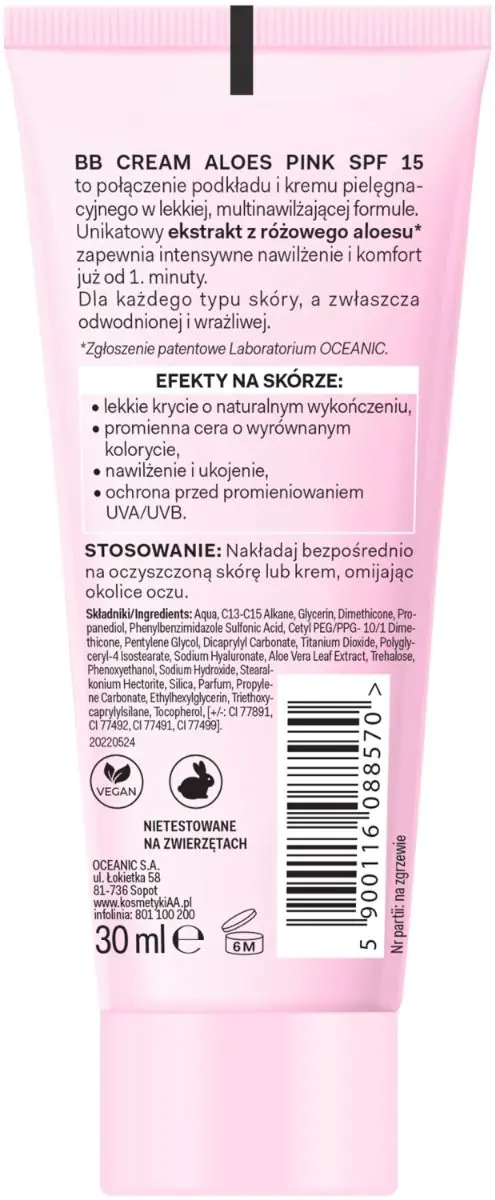 AA Pink Aloe daugiafunkcis drėkinamasis BB kremas, 01 Light