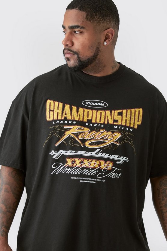 Plus Oversize T-Shirt mit Championship Moto-Print