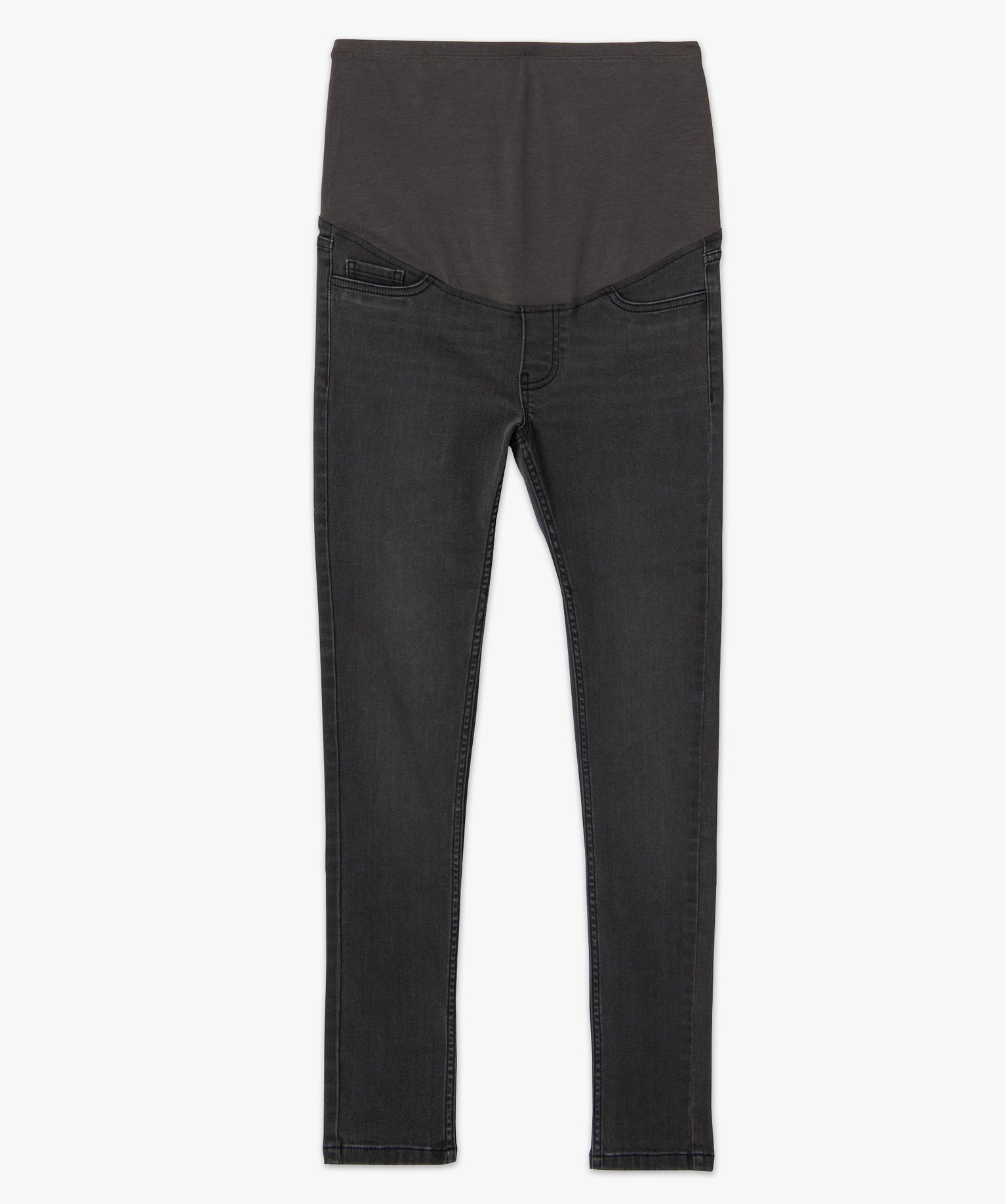 Jean de grossesse coupe slim avec bandeau stretch taille haute gris fonce | GEMO