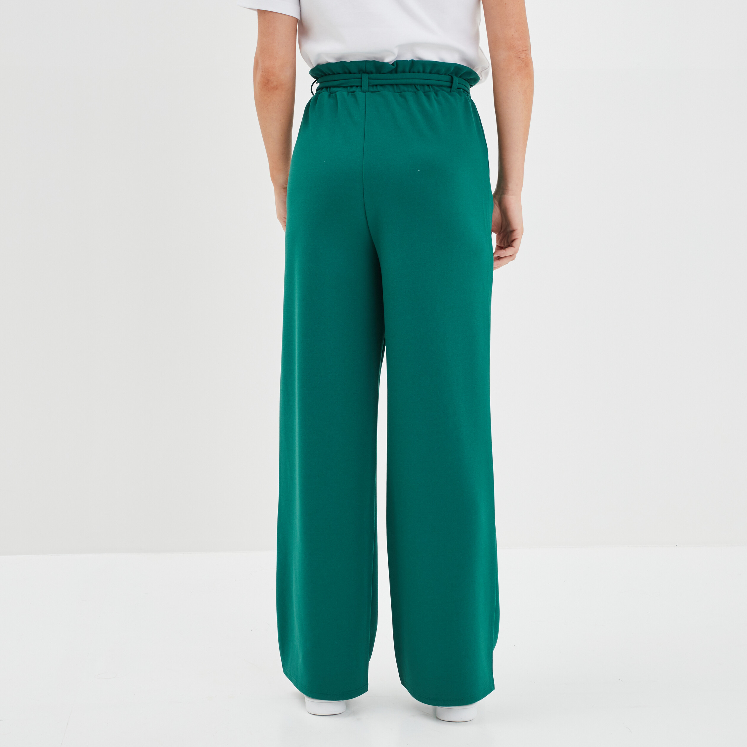 Pantalon large ceinturé vert émeraude femme | La Halle