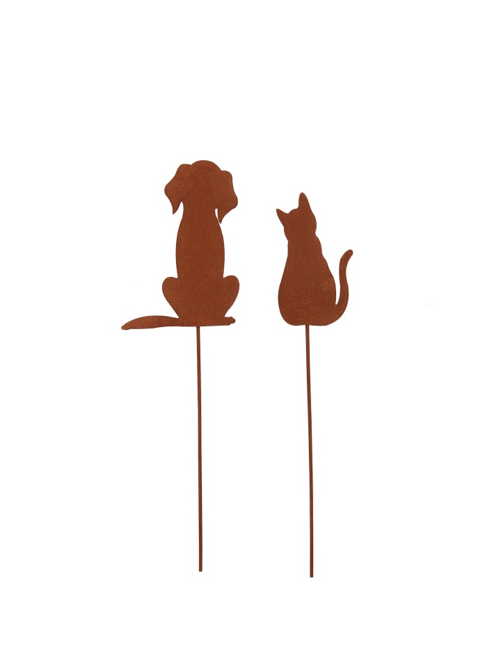 UNUS 2er Set Gartenstecker Rost Hund und Katze in Braun günstig kaufen onesize