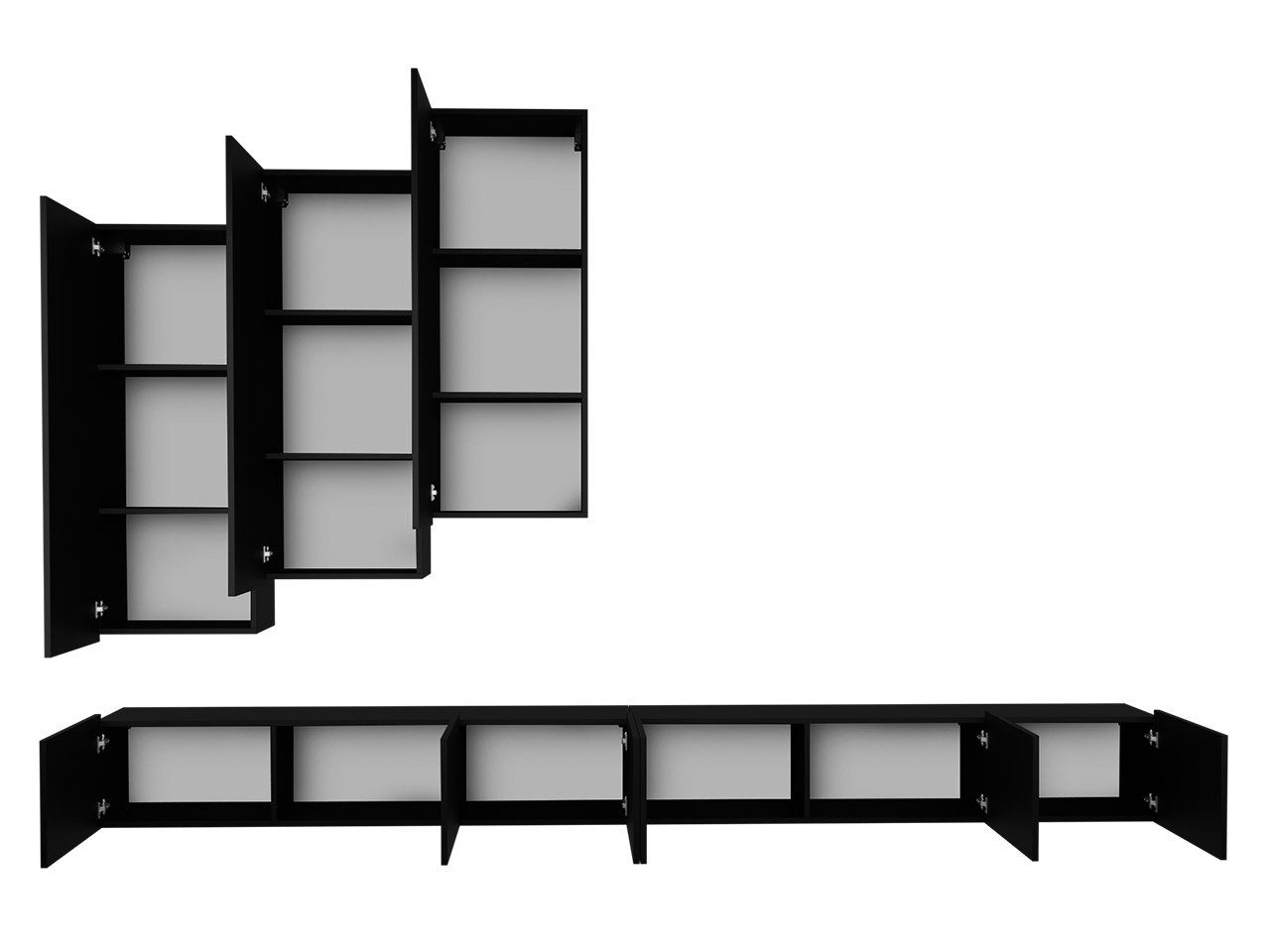Mirjan24 Wohnwand Calabrini XX, (5er-Set, 2x TV-Lowboard, 3x Hängeschrank), ohne Griffe