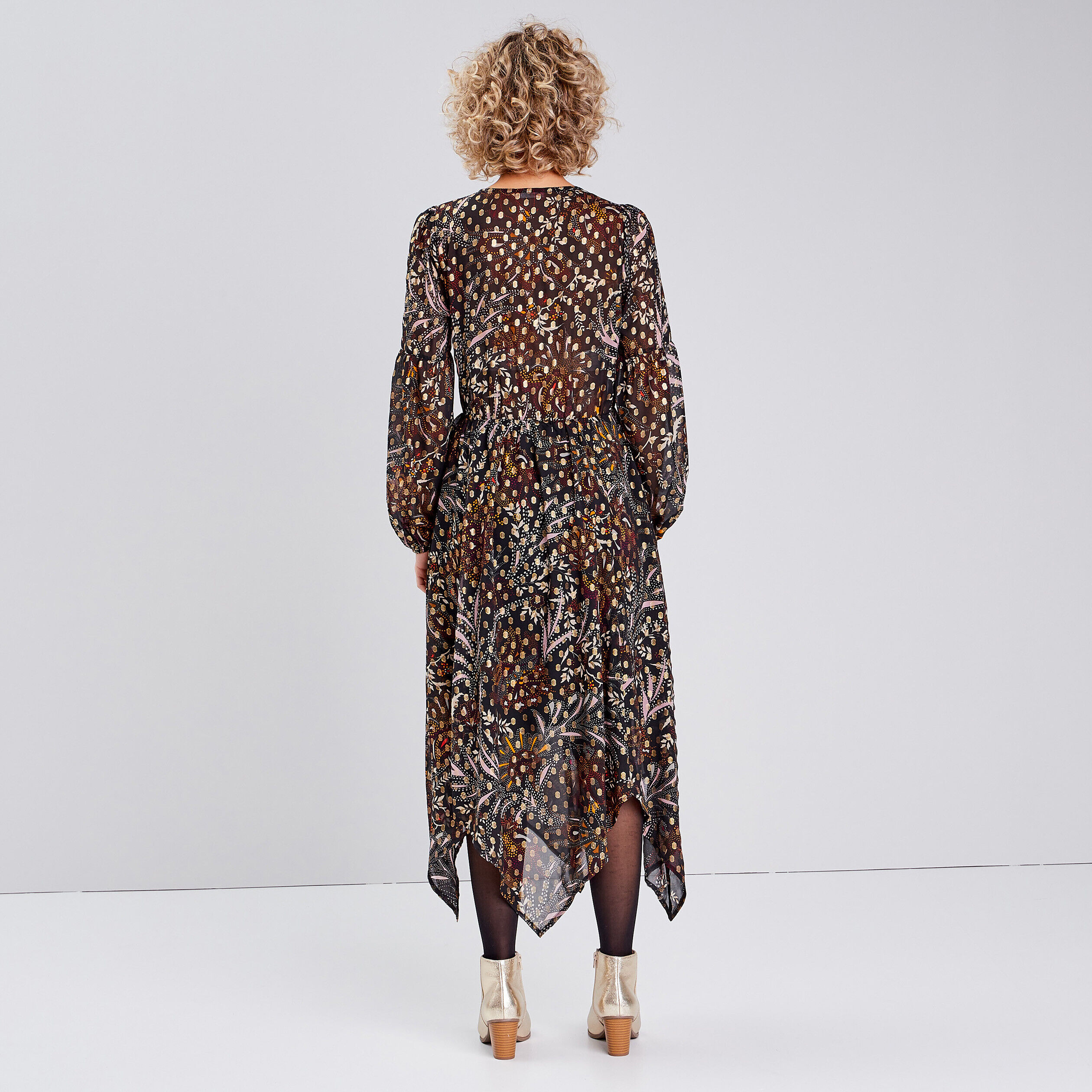 Robe longue évasée asymétrique noir femme | Cache Cache