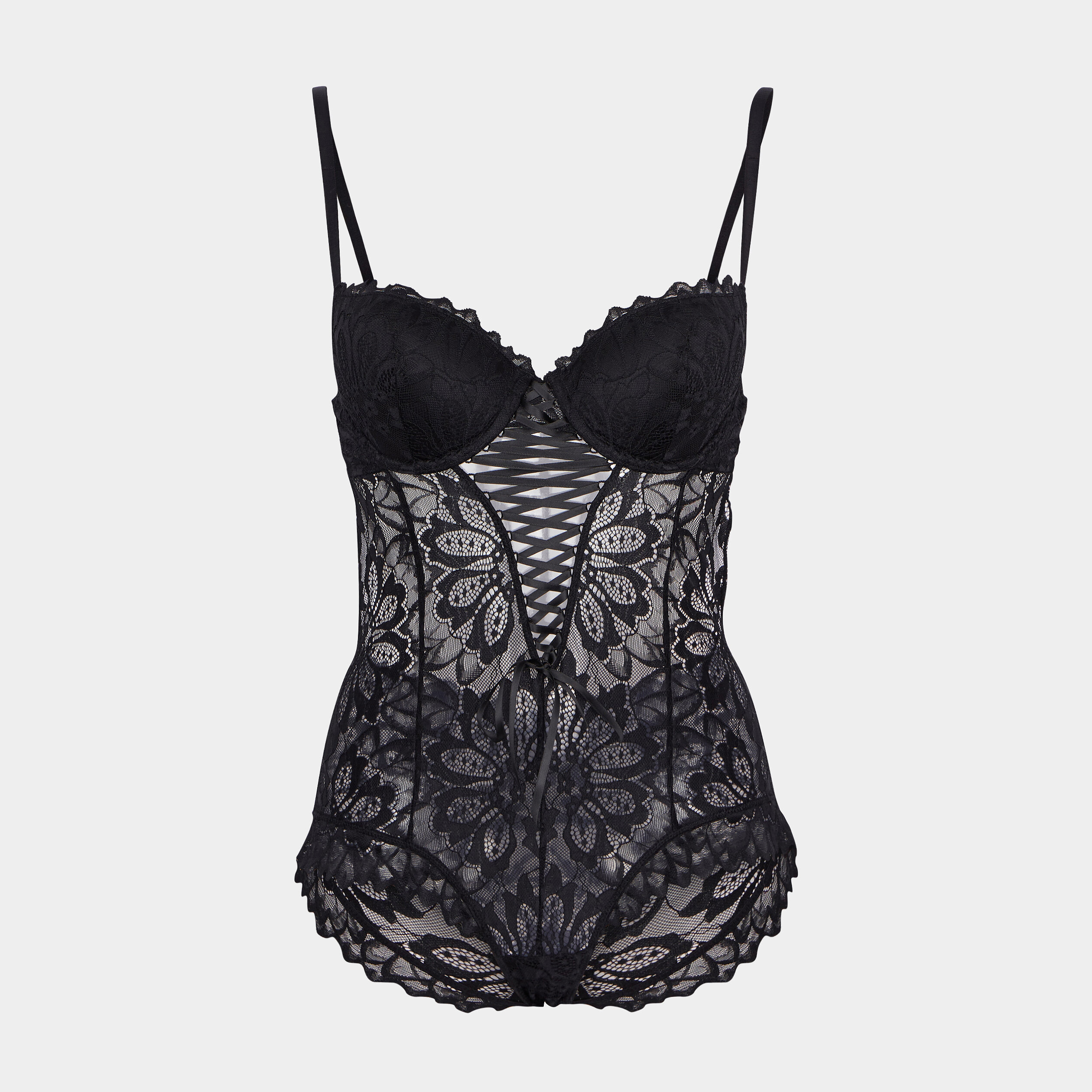Body en dentelle avec laçage noir femme | La Halle
