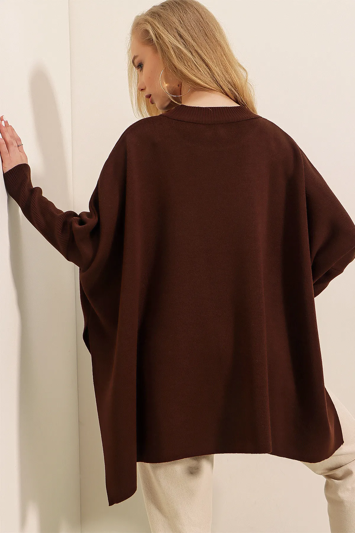 Bigdart  15783 Poncho-Pullover mit Schlitz – Braun