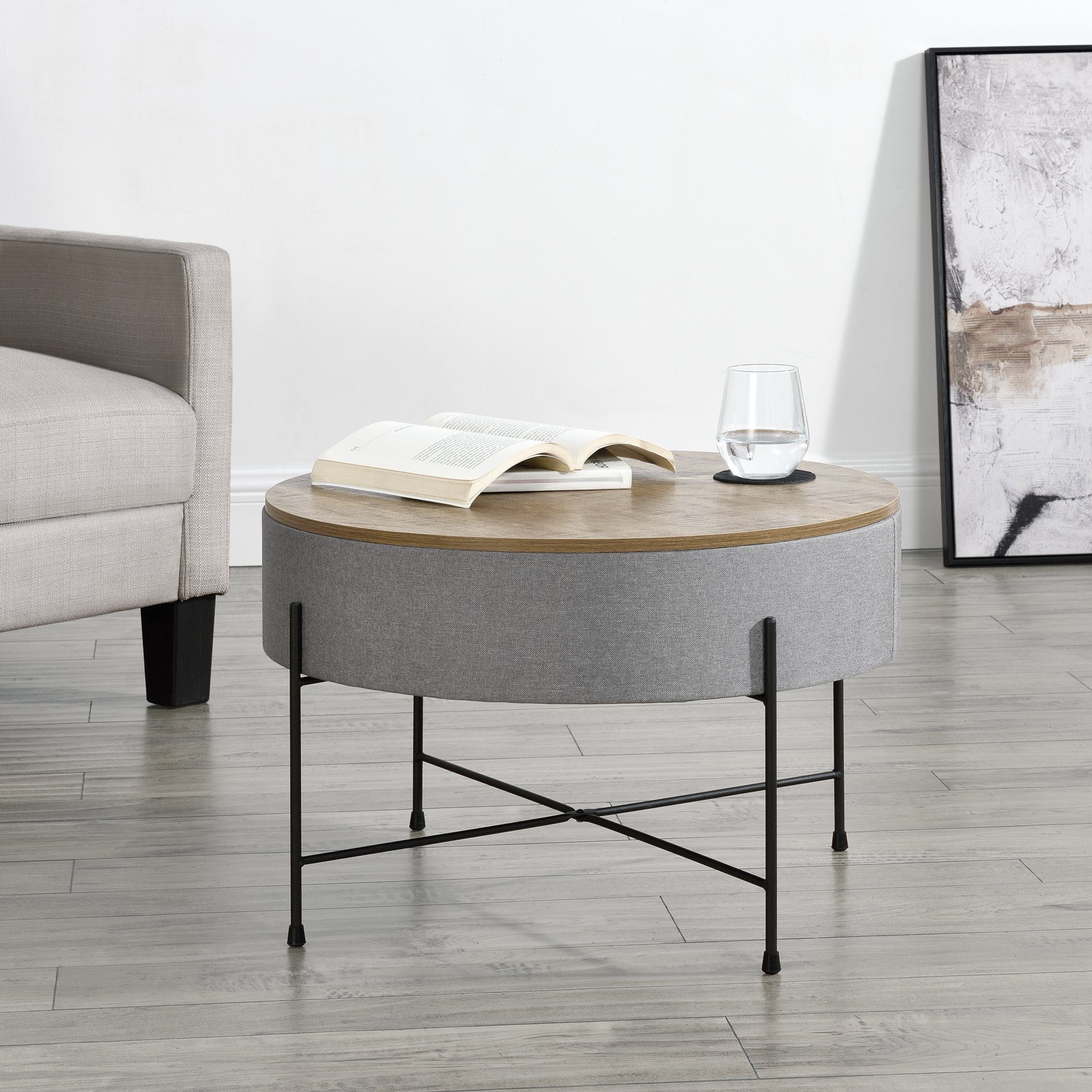 en.casa Couchtisch, Stylischer Couchtisch Tauranga Rund Wallnussoptik/Grau