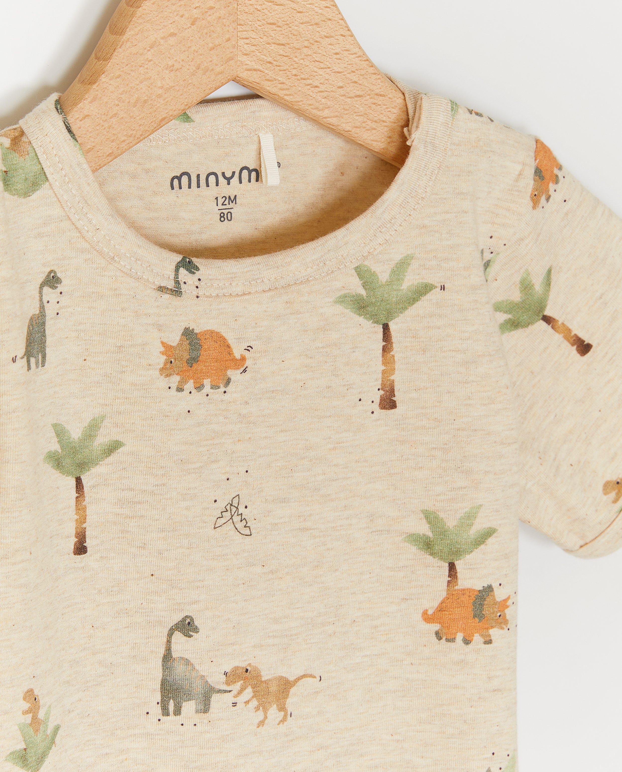 Minymo pyjamas med dinosaurietryck ljusbeige