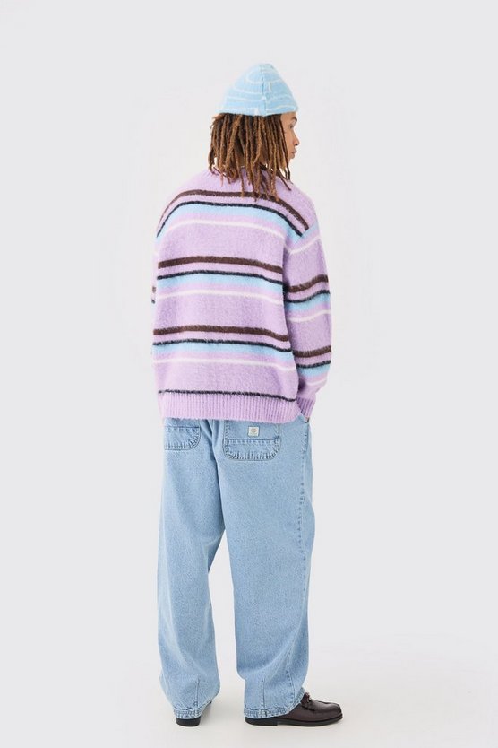 Kastiger flauschiger Strick-Cardigan in Lila