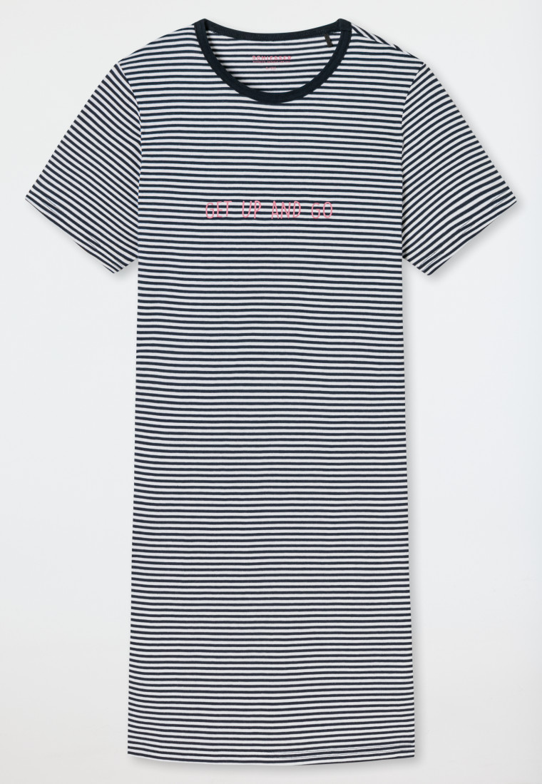 Sleepshirt kurzarm Organic Cotton Ringel blau - Nightwear Blau