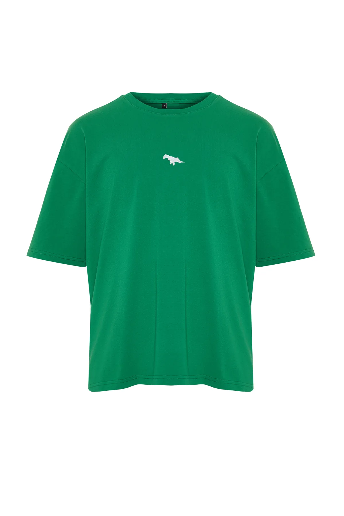 Trendyol Collection  Grünes, übergroßes/weit geschnittenes, mit Dinosauriern besticktes T-Shirt aus 100 % Baumwolle TMNSS23TS00243 TMNSS23TS00243